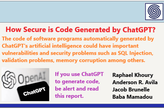 How Secure is Code Generated by ChatGPT ? by Khoury-Avila-Brunelle-Mamadou