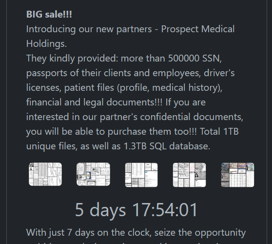 rhysida-ransomware-group-claims-the-hack-of-prospect-medical-–-source:-securityaffairs.com