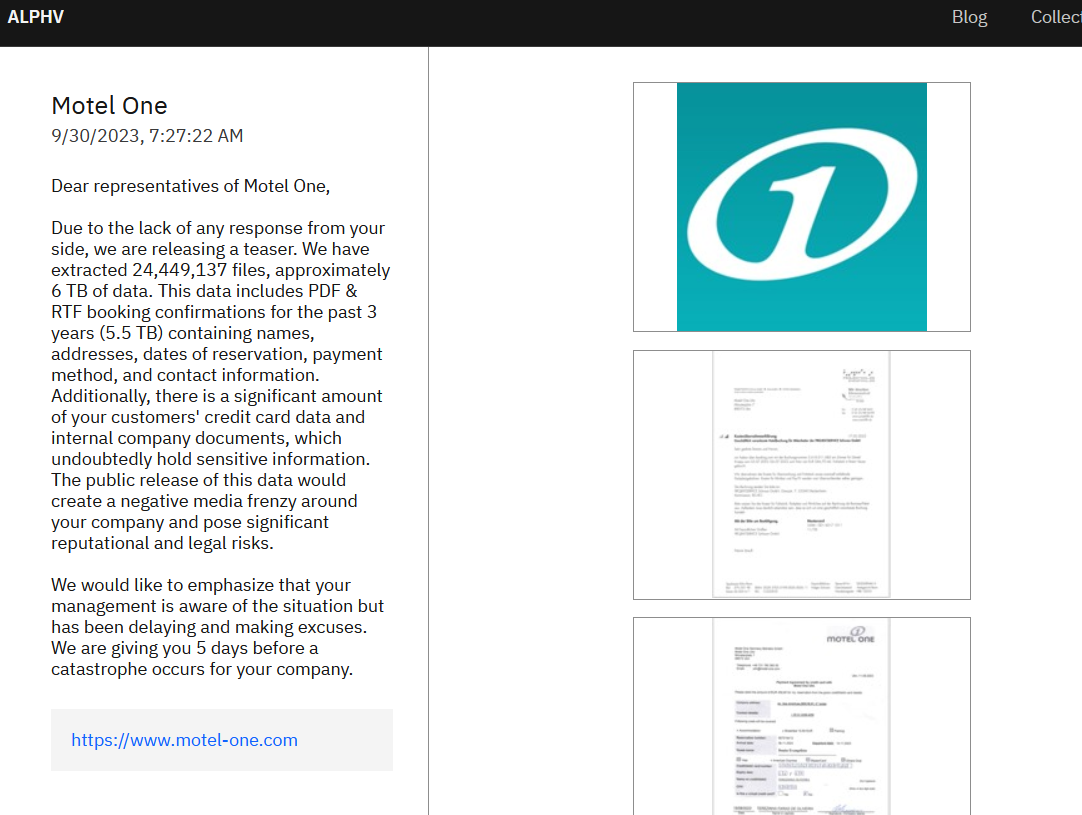ALPHV/BlackCat ransomware gang hacked the hotel chain Motel One – Source: securityaffairs.com
