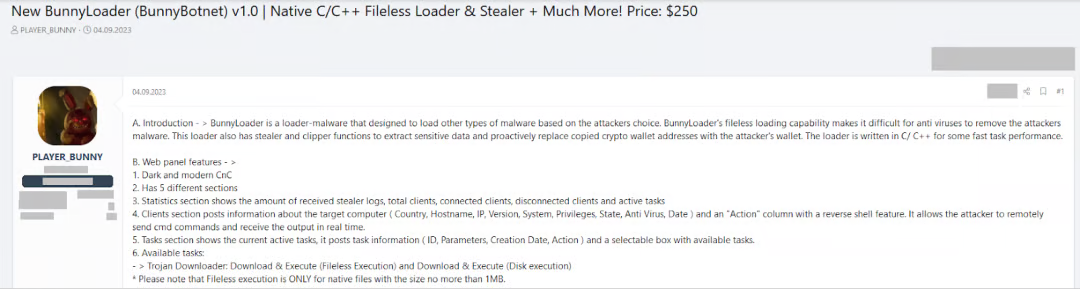BunnyLoader, a new Malware-as-a-Service advertised in cybercrime forums – Source: securityaffairs.com