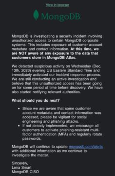 MongoDB investigates a cyberattack, customer data exposed – Source: securityaffairs.com