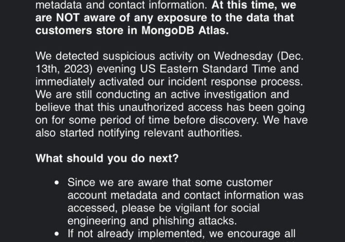 mongodb-investigates-a-cyberattack,-customer-data-exposed-–-source:-securityaffairs.com