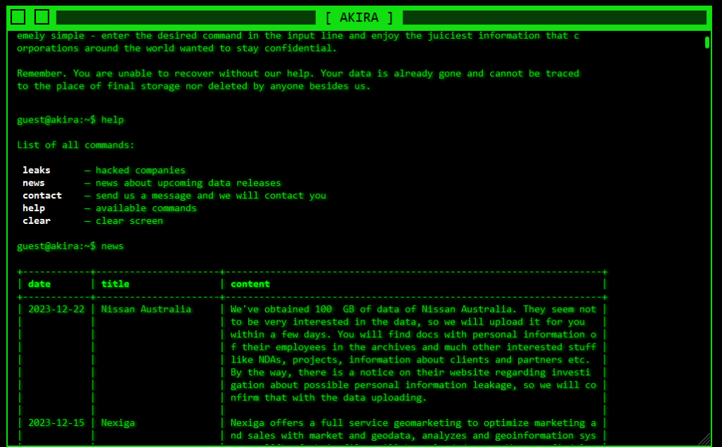 akira-ransomware-gang-claims-the-theft-of-sensitive-data-from-nissan-australia-–-source:-securityaffairs.com