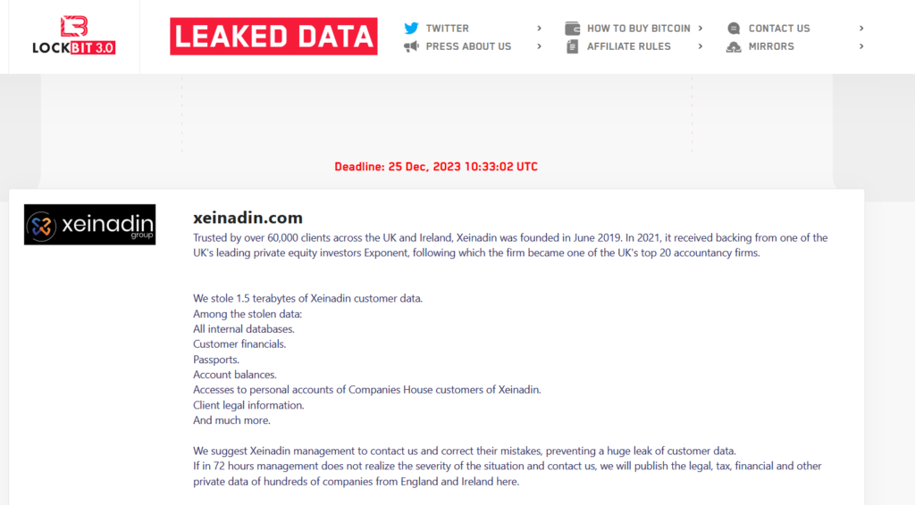lockbit-ransomware-gang-claims-to-have-breached-accountancy-firm-xeinadin-–-source:-securityaffairs.com