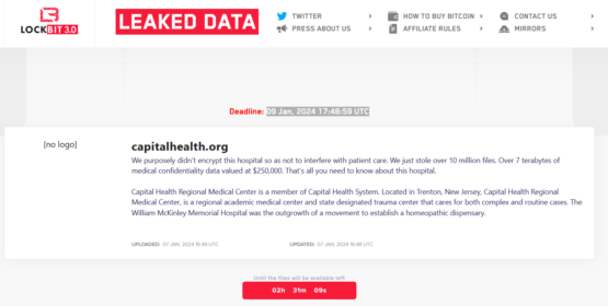 LockBit ransomware gang claims the attack on Capital Health – Source: securityaffairs.com