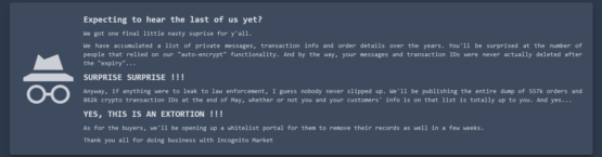 Incognito Darknet Market Mass-Extorts Buyers, Sellers – Source: krebsonsecurity.com
