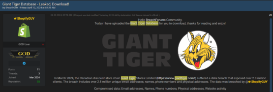 Canadian retail chain Giant Tiger data breach may have impacted millions of customers – Source: securityaffairs.com