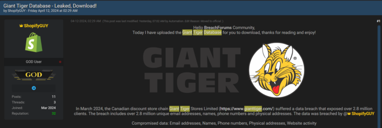 canadian-retail-chain-giant-tiger-data-breach-may-have-impacted-millions-of-customers-–-source:-securityaffairs.com