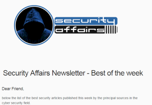 Security Affairs newsletter Round 494 by Pierluigi Paganini – INTERNATIONAL EDITION – Source: securityaffairs.com