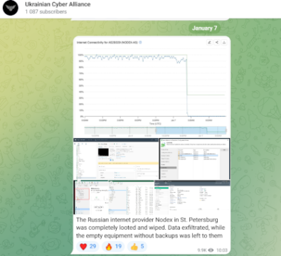 Ukrainian Cyber Alliance destroyed the connectivity of Russian ISP Nodex – Source: securityaffairs.com