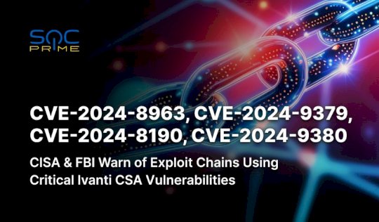 CVE-2024-8963, CVE-2024-9379, CVE-2024-8190, and CVE-2024-9380 Detection: CISA and FBI Warn Defenders of Two Exploit Chains Using Critical Ivanti CSA Vulnerabilities  – Source: socprime.com