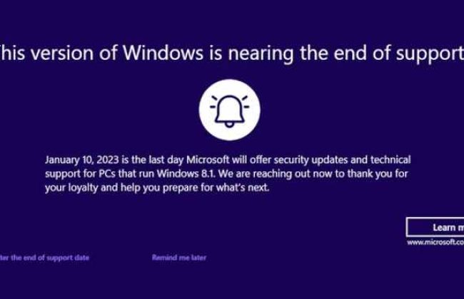 Windows 8.1 displays full-screen warning as it nears its last day of support